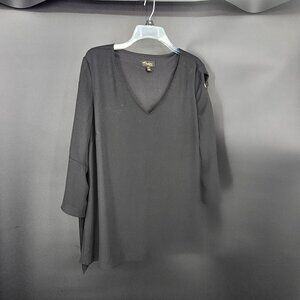 Women Shirt Large Black V-Neck Lace Up Bow Sleeve Bell Cuff Tunic Top Whimsigoth